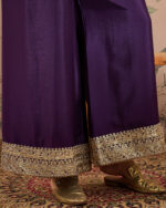 Purple Embroidered Chinon Straight Kurta Palazzo Set