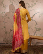 Yellow Embroidered Chinon Straight Kurta Palazzo Set