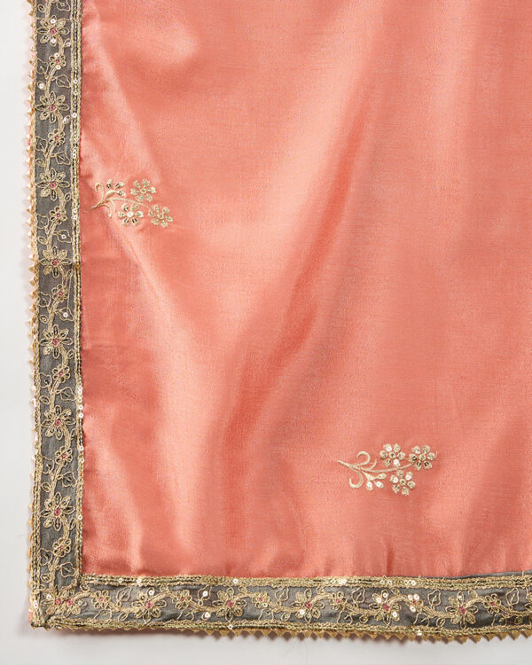 Peach Embroidered Chinon Straight Kurta Palazzo Set