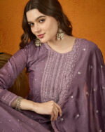 Purple Embroidered Chinon Anarkali Gown