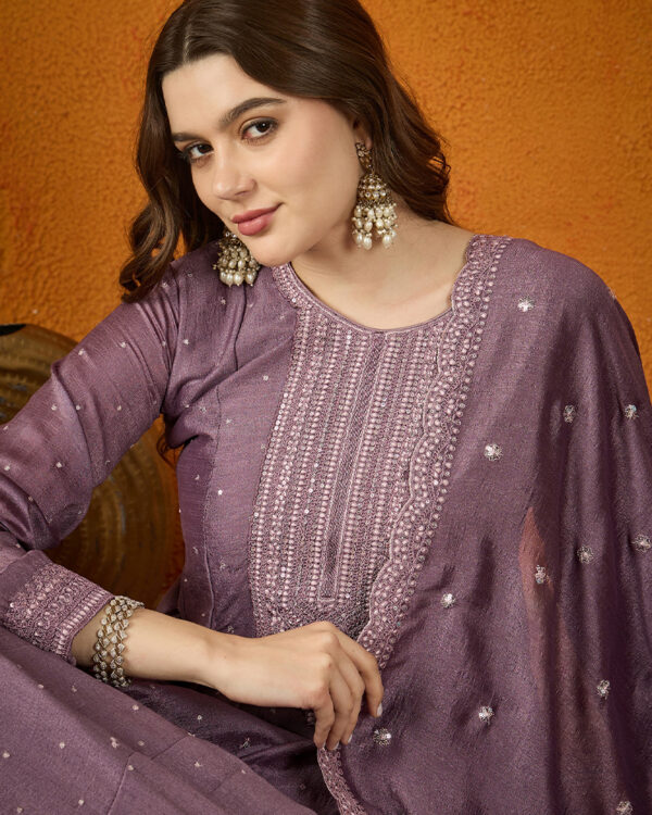 Purple Embroidered Chinon Anarkali Gown