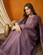 Purple Embroidered Chinon Anarkali Gown