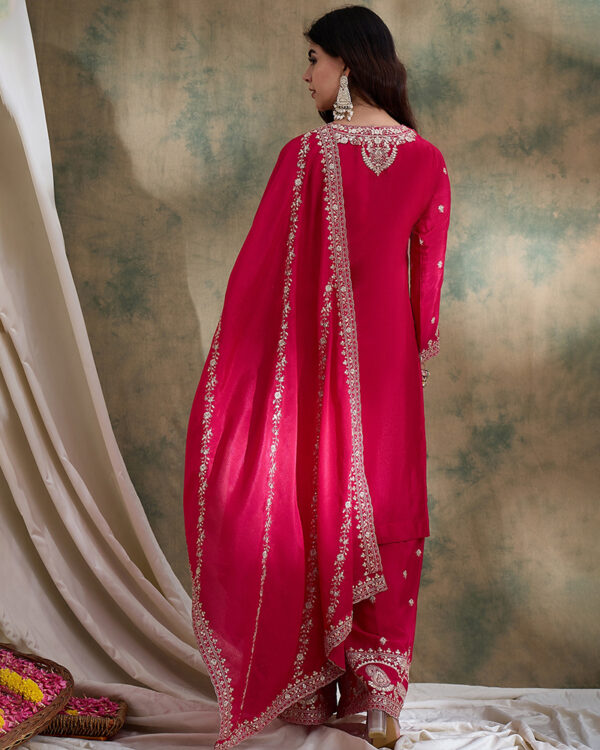 Pink Embroidered Chinon Straight Kurta Sharara Set