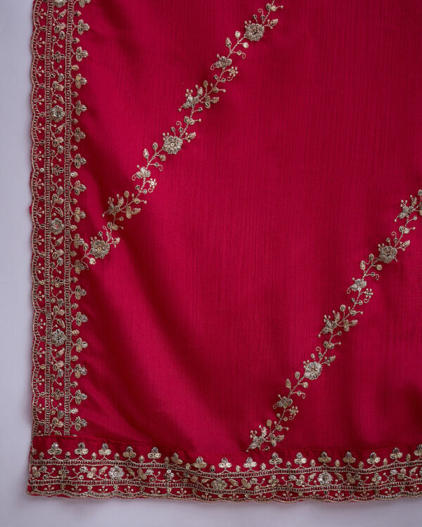 Pink Embroidered Chinon Straight Kurta Sharara Set