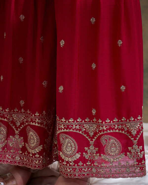 Pink Embroidered Chinon Straight Kurta Sharara Set