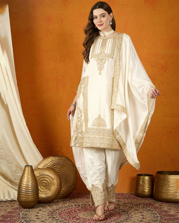 Off-White Embroidered Chinon Straight Kurta Palazzo Set