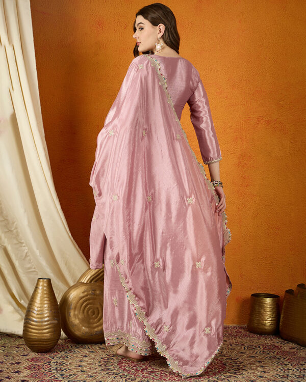 Light Purple Embroidered Chinon Straight Kurta Palazzo Set