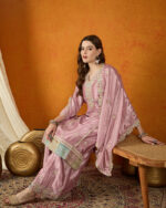 Light Purple Embroidered Chinon Straight Kurta Palazzo Set