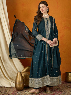 Rama Embroidered Georgette Flared Kurta Palazzo Set