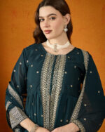 Rama Flared Kurta Palazzo Set with Embroidered Georgette Dupatta
