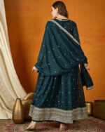 Rama Flared Kurta Palazzo Set with Embroidered Georgette Dupatta