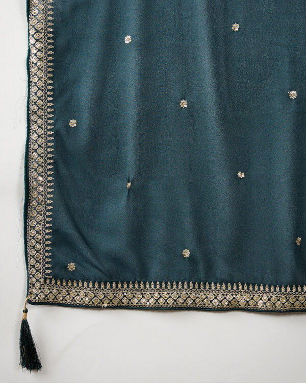 Rama Flared Kurta Palazzo Set with Embroidered Georgette Dupatta