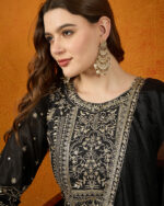 Black Straight Kurta Palazzo Set with Lace Dupatta