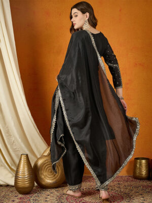 Black Straight Kurta Palazzo Set