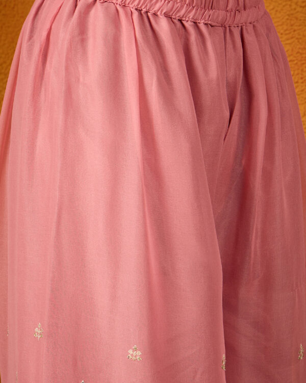 Pink Embroidered Georgette Straight Kurta Palazzo Set