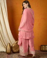 Pink Embroidered Georgette Straight Kurta Palazzo Set