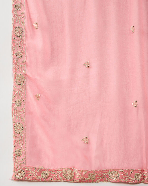 Pink Embroidered Georgette Straight Kurta Palazzo Set