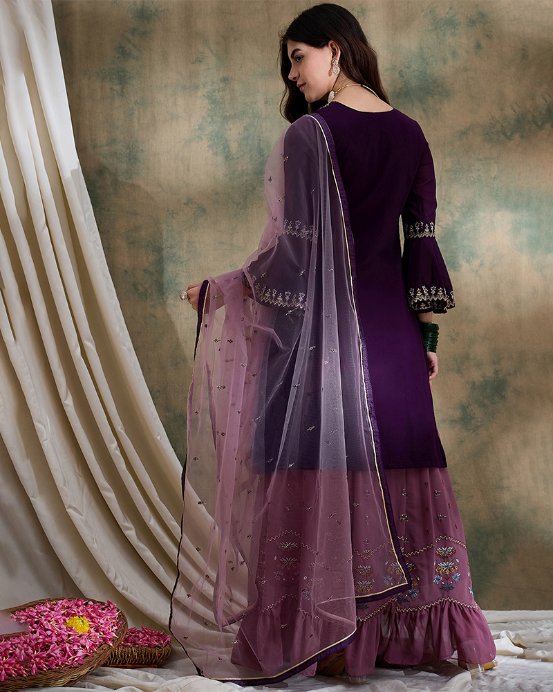 Purple Lehenga Kurta Set with Embroidered Dupatta – Elegant Ethnic Outfit for Weddings and Festive Occasions