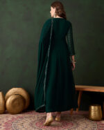 Elegant Green Embroidered Faux Georgette Anarkali Gown Set
