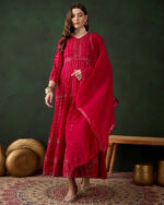 Pink Embroidered Faux Georgette Anarkali Gown Set