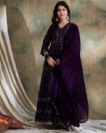 Amethyst Purple Embroidered Faux Georgette Anarkali Gown Set