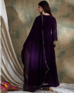 Amethyst Purple Embroidered Faux Georgette Anarkali Gown Set