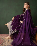 Purple Embroidered Faux Georgette Straight Kurta Sharara Set