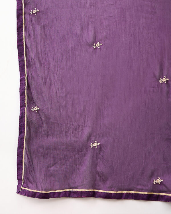 Purple Embroidered Faux Georgette Straight Kurta Sharara Set