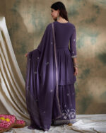 Purple Embroidered Faux Georgette Flared Lehenga with Kurta Set