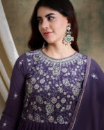 Purple Embroidered Faux Georgette Flared Lehenga with Kurta Set