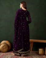 Purple Embroidered Faux Georgette Nayra Cut Kurta Palazzo Set