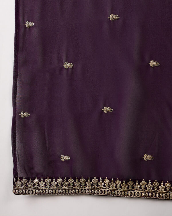 Purple Embroidered Faux Georgette Nayra Cut Kurta Palazzo Set