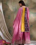 Pink Embroidered Chinon Flared Kurta Sharara Set