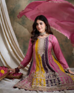 Pink Embroidered Chinon Flared Kurta Sharara Set