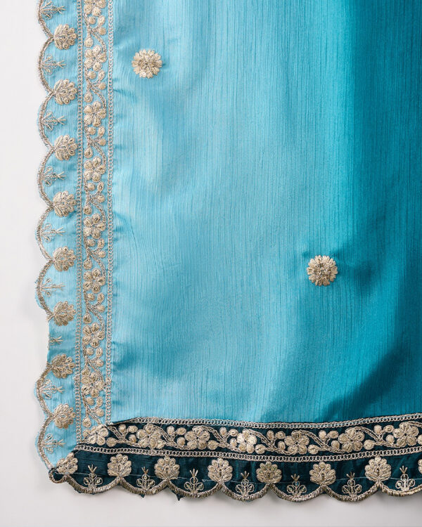 Blue Embroidered Chinon Flared Kurta Sharara Set