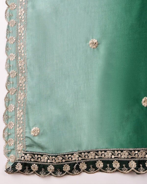 Green Embroidered Chinon Flared Kurta Sharara Set