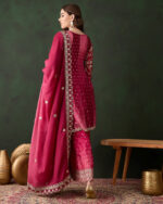 Pink Embroidered Chinon Flared Kurta Sharara Set