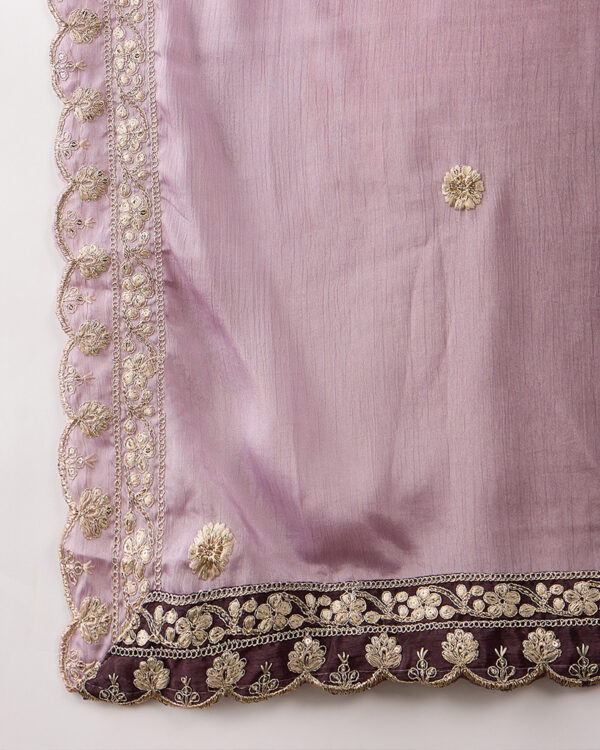 Purple Embroidered Chinon Flared Kurta Sharara Set