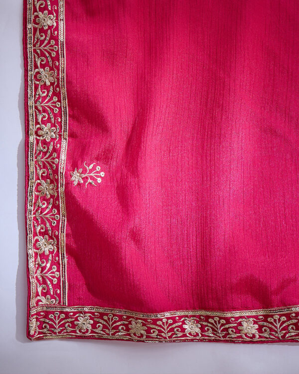 Pink Embroidered Chinon Flared Kurta Palazzo Set