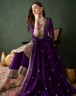 Purple Embroidered Chinon Flared Kurta Patiyala Set