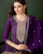 Purple Embroidered Chinon Flared Kurta Patiyala Set