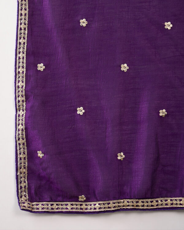 Purple Embroidered Chinon Flared Kurta Patiyala Set