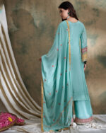 Firozi Embroidered Chinon Straight Kurta Palazzo Set