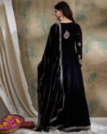 Black Embroidered Faux Georgette Anarkali Gown Set