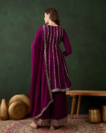 Purple Embroidered Chinon Flared Kurta Palazzo Set