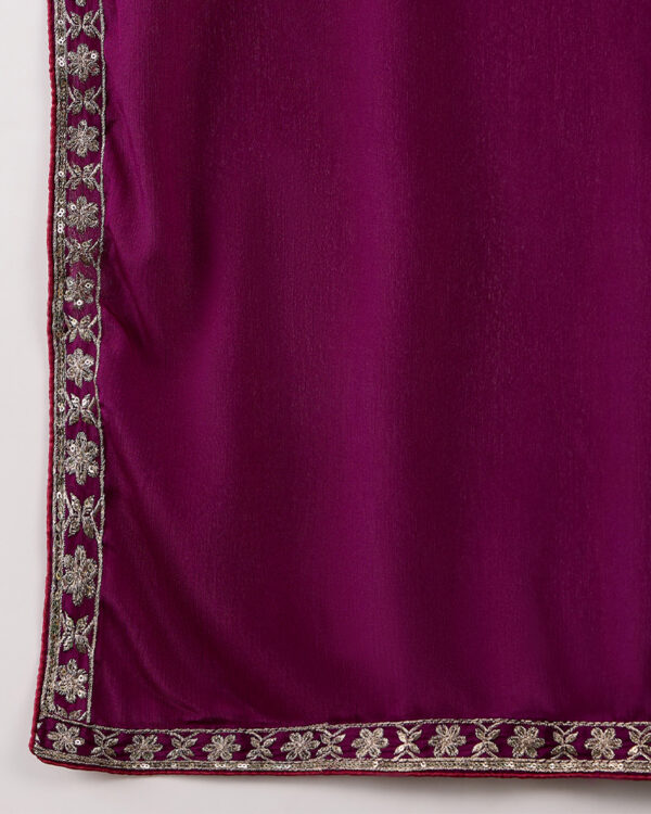 Purple Embroidered Chinon Flared Kurta Palazzo Set