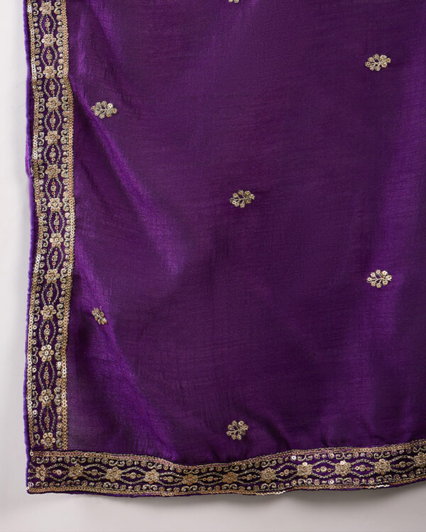 Purple Embroidered Vichitra Silk Straight Kurta Palazzo Set