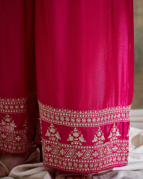 Pink Embroidered Chinon Flared Kurta Palazzo Set