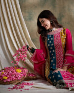 Pink Embroidered Chinon Flared Kurta Palazzo Set