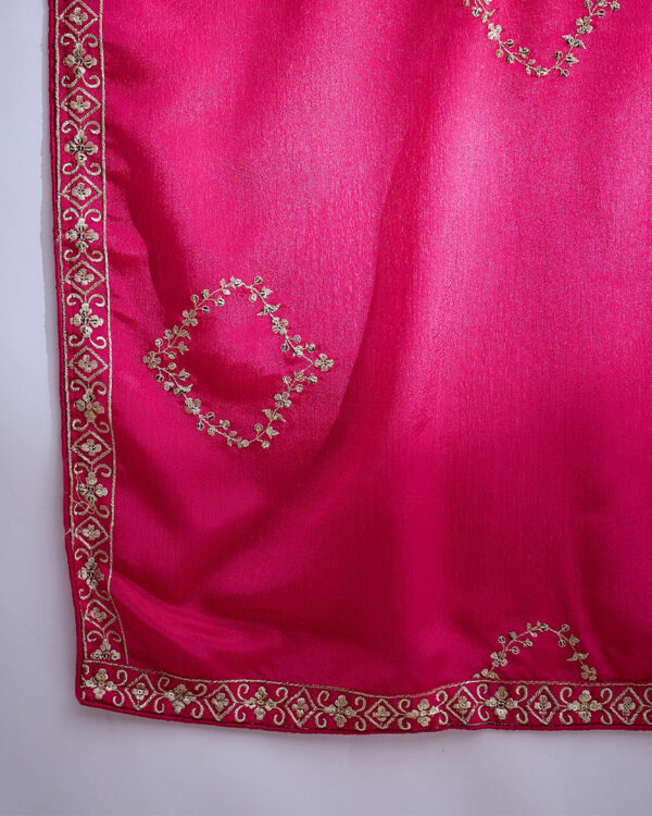 Pink Embroidered Chinon Flared Kurta Palazzo Set